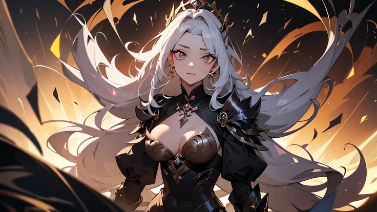 The queen of dragons in her human form, uma milf com cabelos grandes e pretos, seios grandes, cercada por seus tesouros e magia, Com seu olhar afiado e desafiador encarava o espectador como se fosse uma mera presa em sua sala de tesouros. Fundo detalhado, ...