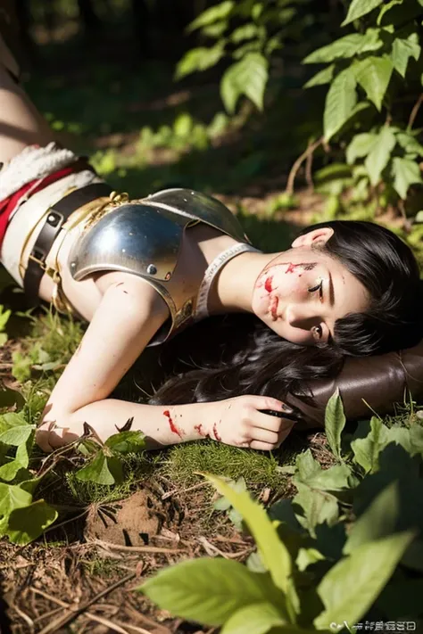 (SFW:1.5),(photo Realistic:1.4), (hyper Realistic:1.4), (Realistic:1.3), best quality,Wounded,corpse,killed,breastplate,female knight,girl,middle ages,13 years old,slender,in the forest,from above,Detailed skin texture,Sleeveless,feet,Dirty Skin,Spread you...