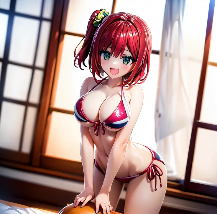 best quality, masterpiece, extremely detailed cg, official art , professional lighting, sakimiyairuka, (one side up), green scru...