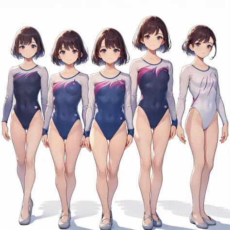 gymnastics club,(4 girls:1.3),(long sleeves leotard:1.3),full body, bob cuts hair, long hair, (over 16 years old, under 19 years...