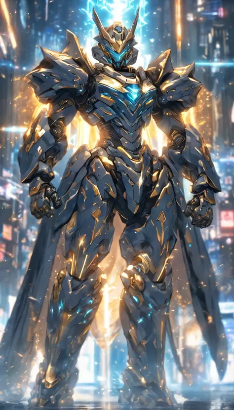 (full body shot)realistic,shiny,reflective,bioluminic, galactic cybernetic mask,mecha,(assassin:1.2),((((cloak)))),sh4g0d,GlowingRunes_golden,fullbody,cinemnatic,dark background,backlight,high contrast,an evil smirk, arm covered with tattoo, mecha armoured...