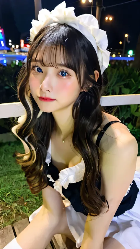 A maid outfit that clearly shows her cleavage　In the bathroom　whole body、RAW Photos、Genuine、High resolutionPhotorealistic, Photorealistic, Photorealistic, (masterpiece,highest quality:1.4),(8k,RAW Photos,Photorealistic:1.2),Not safe at work, Detailed skin,...