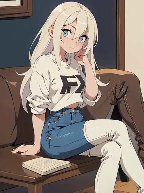 Over the knee high boots, jeans, girl, Casual clothing, Pale skin, cross legged