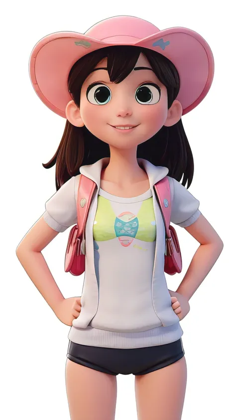 obra de arte, melhor qualidade, high resolution, extremamente detalhado, fundo detalhado, cinematic lighting, 1 garota, olhando para o espectador, parque, vestido branco, sunhat, sorriso, wearing mochila randoseru, (mochila randoseru:1.0), standing naked