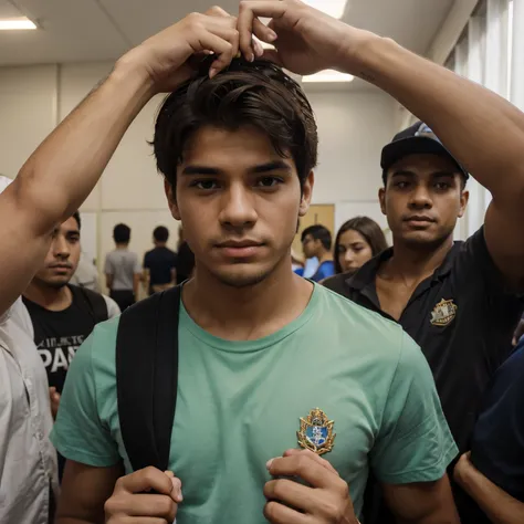 1 homem do lado de fora de uma escola olhando pra escola