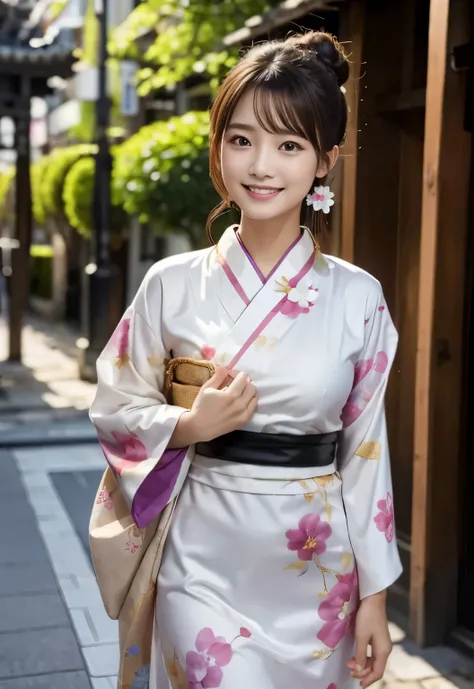 masterpiece, best quality:1.1), (8k, raw photo, photo realistic:1.2, f22), (shiny skin), detailed skin,Bun Hair,detailed face, detailed eyes,smile,BREAK, real world, intricate details, smil, BREAK, 1girl, full body,(kimono)BREAK, (okinawa:1.4)
