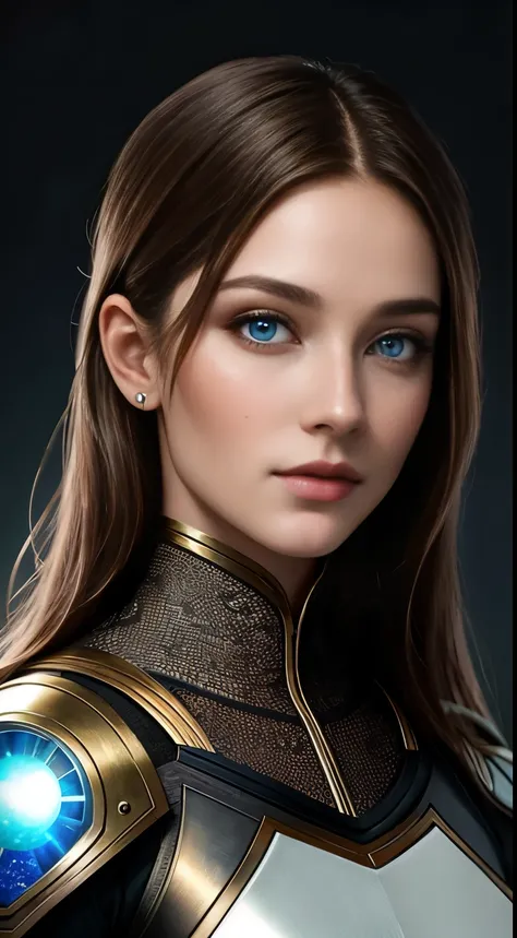 8k portrait of beautiful cyborg with brown hair，iintricate，ellegance，Highly meticulous，captivating blue eyes，A majestic，Digital photography，The artistic germination and art of Ruan Jia and Greg Rutkovsky Surrealist painting lace，brokenglass，（tmasterpiece，S...