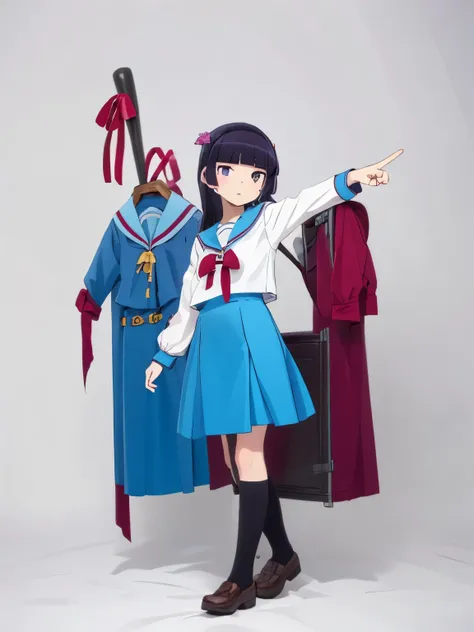 (ruri gokou), masterpiece, highest quality, Very detailed, 
(north high school uniform),  alone, One girl, north high , , Cosplay, skirt, serafuku, blue skirt, Sailor collar, long hair, Hime cut, Black Hair, shoes, blue Sailor collar, ribbon, Knee-high, Wi...