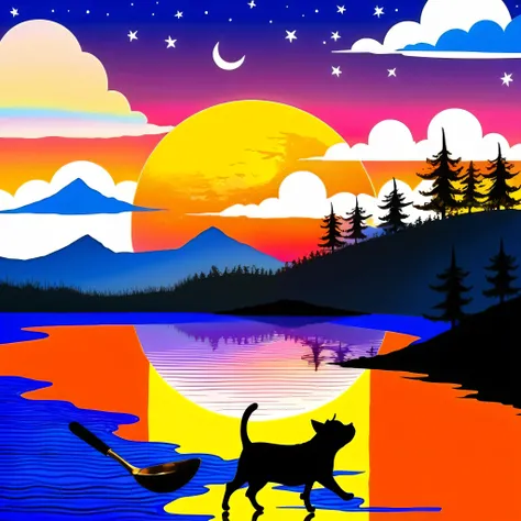 Epic sunset, Cat & Pug dog. ultra high-definition, Ultra sharp Epic best quality, 32K, xt3, 64k, ultra high-resolution, max top masterpiece:1.2, ultra-detailed, ultra realistic:1.37, cat & dog landscape, warm colors, golden hour, peaceful, serene, gentle b...