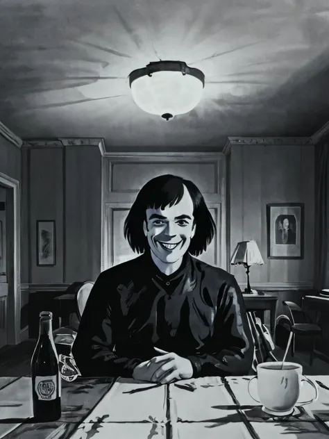 arafed man with his mouth open sitting at a table, the shining, the shining overlook hotel, stanley kubrick the shinning, the sh...