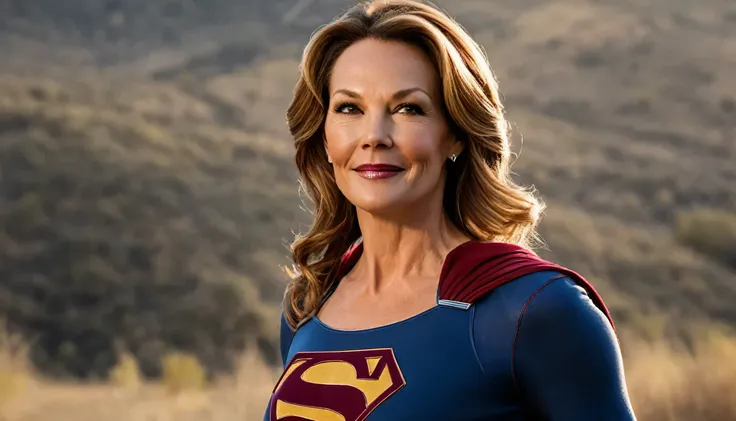 (((Toscana-Vinicola))); MARVEL CINEMATIC UNIVERSE, Marvel, DC, Diane Lane(((discreet smile; Beautiful and powerful))) in 1984 Supergirl (((movie))) costume, epic background, upper body, badass look, photo (Masterpiece) (Best quality) (detail) (8K) (HD) (Wa...