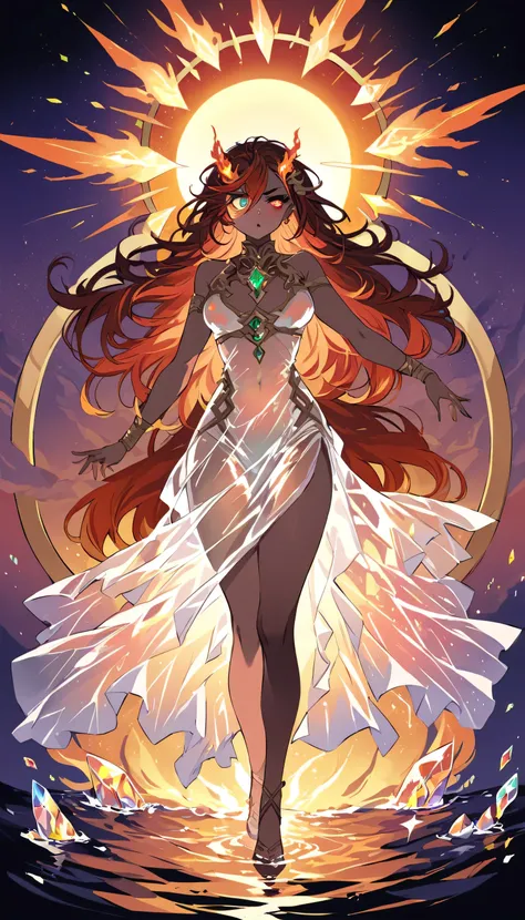 ( high quality , Highly detailed hands ) ( careful hand ) Zodiac sign - Aries Goddess , Similar to the goodness of Latin , Brave ,Selfish ,Productive ,enterprising and humanitarian face . Sulky, Impulsive, impatient, Assertive style . Sunset reddish hair ,...