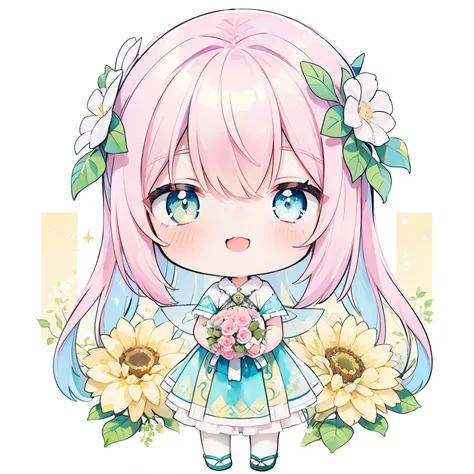 chibi:1.3,Realistic Lines、(PastelColors:1.3)、(Cute illustration:1.3)、(watercolor paiting:1.1)、
Detailed background、1girl in、Smile with open mouth、Beautifully detailed、Moya、colourfull、marble、Particles of light、patterns、
Detailed drawing、Vibrant colors、strik...