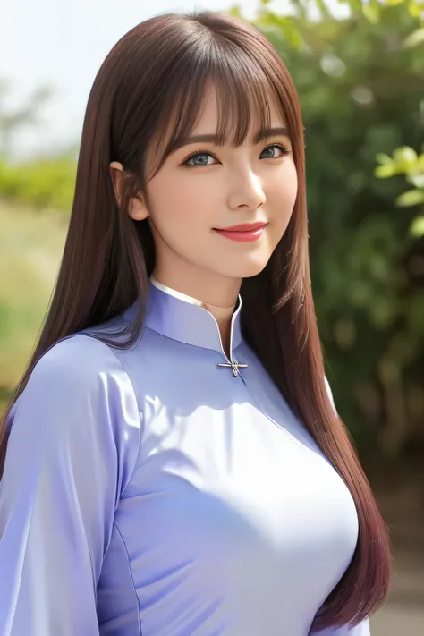 masterpiece, Multiple mature women per photo, Front view, Cute Japanese middle-aged woman, Long Bob Hair, (Lavender-colored ao dai), Very cute face, Glossy Lips, Double eyelids on both eyes, Natural Makeup, Brown Hair, Asymmetrical bangs, High resolution, ...