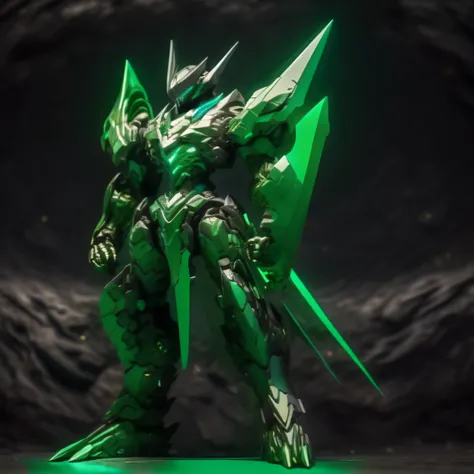 Full Body, Blue and Green, Raptor, Robot, Volcano, Razor Sharp, Knuckle Talons, Symmetrical, Glowing Weapon