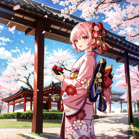 The ultimate artistic kimono,Cherry blossoms are falling in the background