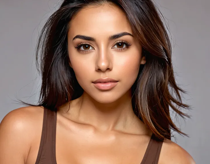 woman with a brown tank top and a brown shirt, perfect face ), perfect face!!!, gorgeous attractive face, gorgeous latina face, beautiful perfect face, beautiful facial features, perfect face and eyes, perfect face, perfect face!!, extremely beautiful face...