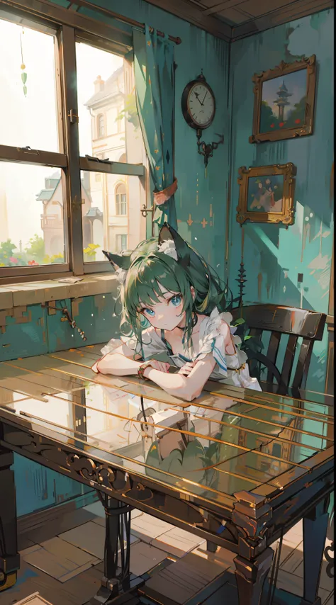 (Tabletop, highest quality: 1.1), Ghibli style, alone, , Weibo, Tinker&#39;s Wife (Tabletop), highest quality, Expressive eyes, Perfect Face, Small breasts, thin, ((Wearing a dress and playing the piano)),Transparent glass bottle body, Glass Girl, transpar...