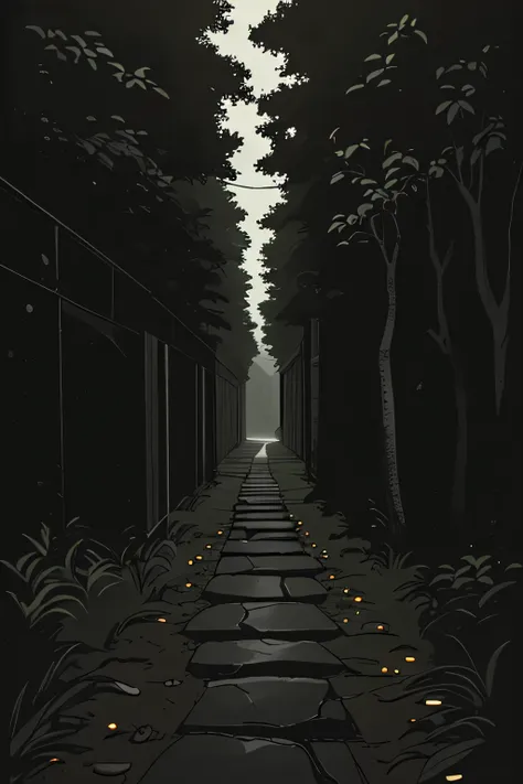 A path in complete darkness, no one in the way