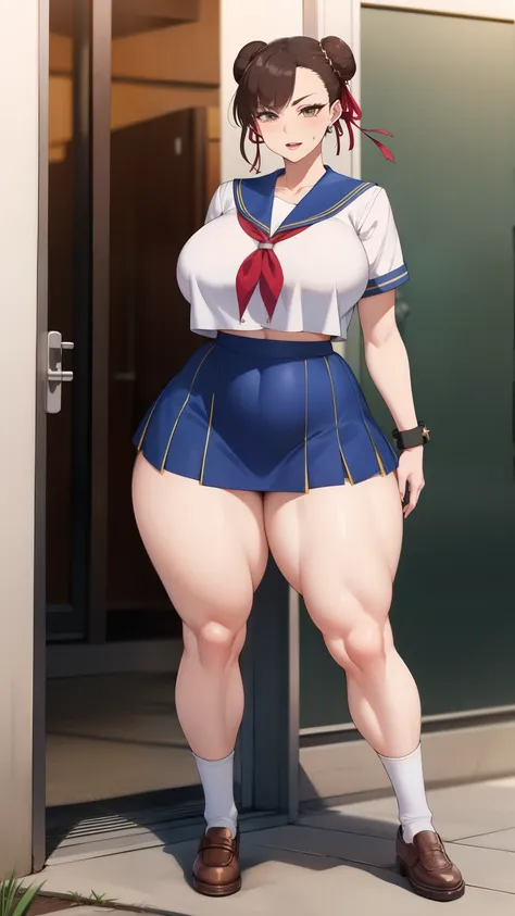 Large Breasts, Big Hips,Full Body Shot, Mature mother, Whipping the lower body, Plump thighs, Whole calf, Seductive mature woman, Perfect body, Plus Size Model,high school girl,Sailor suit, The skirt is short,Mature woman wearing Sailor suit,Chunli