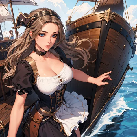 Mary has light brown wavy hair, one blue eye and one brown eye, and a very fair complexion. She is a pirate and has her own ship she wears a pirate dress