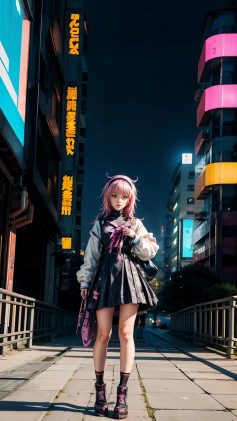 wearing a dress、anime girl wearing a headscarf standing in front of a building, digital cyberpunk anime art, digital cyberpunk -...