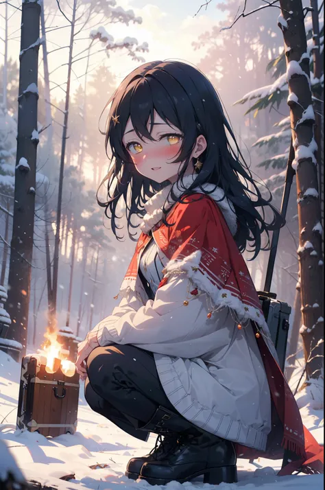 You are so kind, umi sonoda, Long Hair, Blue Hair, (Yellow Eyes:1.5) (Flat Chest:1.2),smile,blush,White Breath,
Open your mouth,snow,A bonfire on the ground, Outdoor, boots, snowing, From the side, wood, suitcase, Cape, Blurred, Increase your meals, forest...