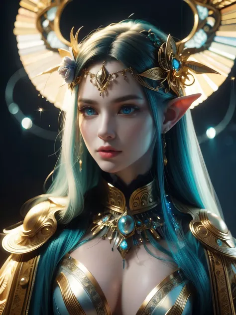 (Best quality, 4k, High-resolution, Masterpiece:1.2), Ultra-detailed, Realistic, Radiant lighting, Epoch Elves, Portraits, Fantastical colors, Fine art, Ethereal beings, Dreamlike, Whimsical creatures, Detailed facial features, Glowing eyes, Elven beauties...