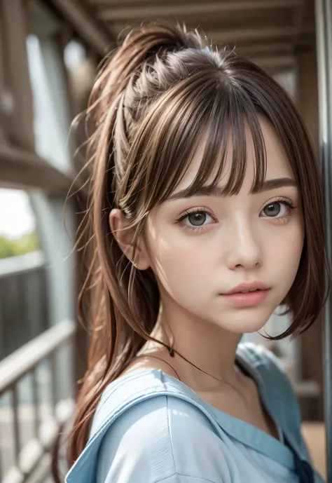 Sailor suit、、A beautiful girl in the world、Shiny skin、sparkle on the cheeks、Bangs between the eyes、光沢のあるシルクと非常に長くてまっすぐなbeautiful天然ブロンド、eyeliner、Sexy and beautiful 35 years old、High resolution, big, beautiful, bright light blue eyes、Beautiful and bright gir...