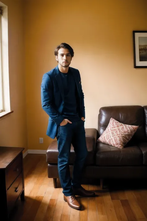 Portrait photography, handsome men ,living room, solo