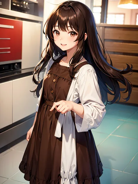 Brown hair. Anime girl. Asian girl. Ulzzang. Brown eyes. Smiling. Dress.