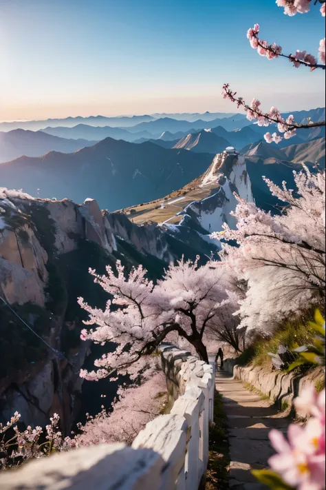 plum blossom on top of mountain, mount Hua, Nature