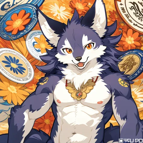 highres, top quality, best quality, paid reward available, High-quality illustrations by Alfons Mucha, unparalleled masterpiece, perfect artwork, absurdres, logo mark, stamp, Geometric pattern, vector-art, masterpiece(kemono, furry anthro)flower,