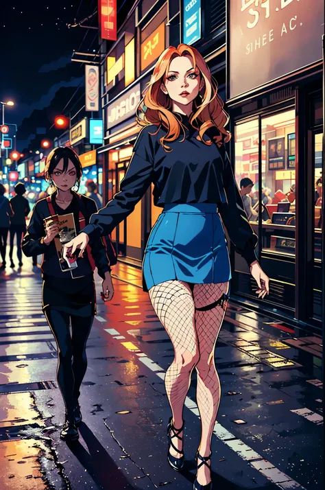 gates mcfadden(age 30, dressed in micro skirt, fishnets, and micro top,  hair and makeup)  is walking the streets of bangkok at ...