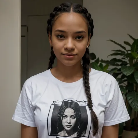 Personagem com estilo da turma da Monica que seja negro, wearing braids a white t-shirt with the word "BeeTo", que esteja trabalhando como programador 