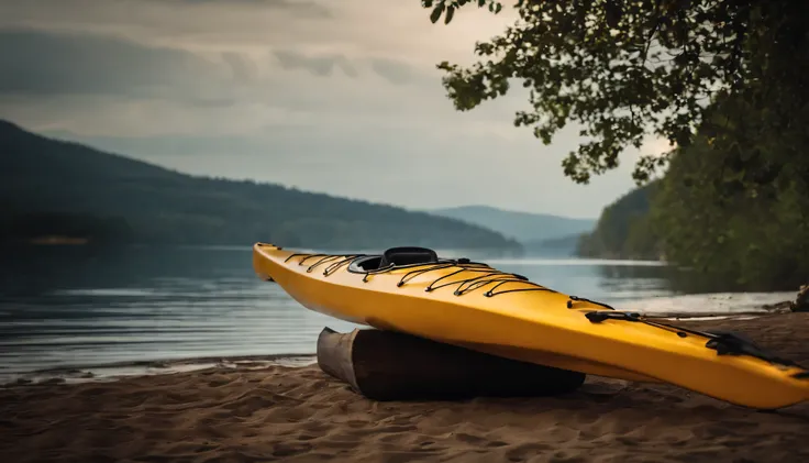 a single kayak on the shore, flawless, best image, highly detailed, best resolution, 