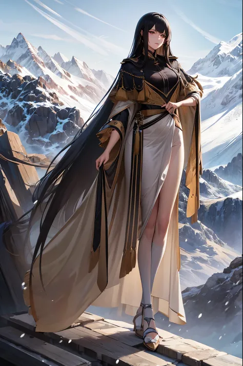 ((masterpiece)),highest quality, figure, dark, One girl, In the wilderness,A tall mountain,Snow-capped mountains visible in the distance々, city, Beautiful fine details,  Beautiful detailed hair,