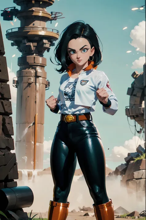 ((androide 18 dragon ball)), ((extremely detailed 8k illustration)), high resolution, (extremely detailed and hermoso background), pintura ultra detallada, professional illustration, Ultra-precise representation, Ultra-detailed rendering, (hermoso and aest...