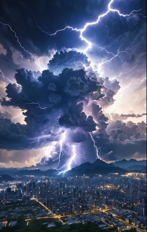 crystal cloud, lightning strikes、earth, atmospheric perspective, 8k, super detail, accurate, highest quality, lightning、sharp im...