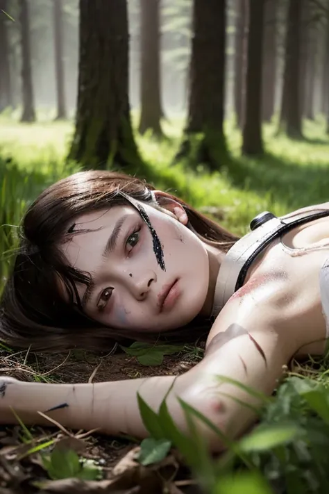 (SFW:1.5),(photo Realistic:1.4), (hyper Realistic:1.4), (Realistic:1.3), best quality,Wounded,2 dead body,corpse,breastplate,girl,middle ages,13 years old,slender,in the forest,Detailed skin texture,Sleeveless,feet,Dirty Skin