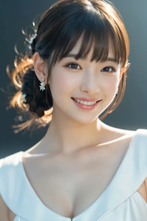 1 girl, (Wearing a white stage costume:1.2), Very beautiful Japanese idol portraits, 
(RAW Photos, highest quality), (Realistic, Realistic:1.4), (masterpiece), 
Very delicate and beautiful, Very detailed, 2k wallpaper, wonderful, finely, Very detailed CG U...