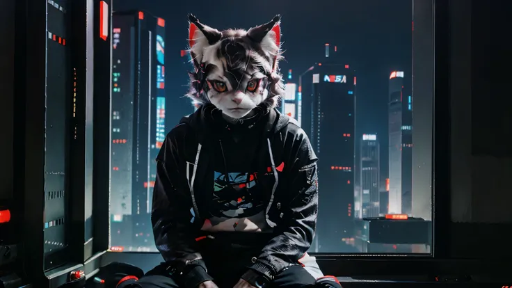 Neko-boy, cute, evil, cyberpunk, Power, full-viwe, full-size, character, character design, videogame