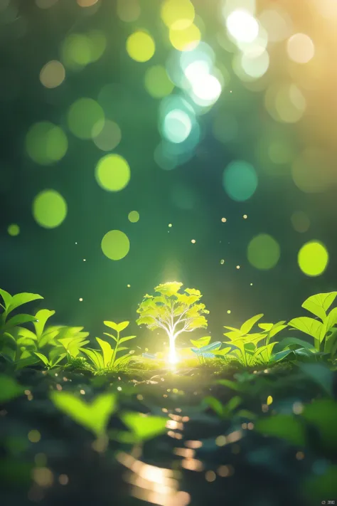 Close up of a cartoon big tree on a green background, Cute numbers艺术, Lovely and detailed digital art, 4k hd illustration wallpaper, Cute numbers, Blurred dream illustration, 4k hd wallpaper illustration, Cute 3d rendering, A beautiful artistic illustratio...