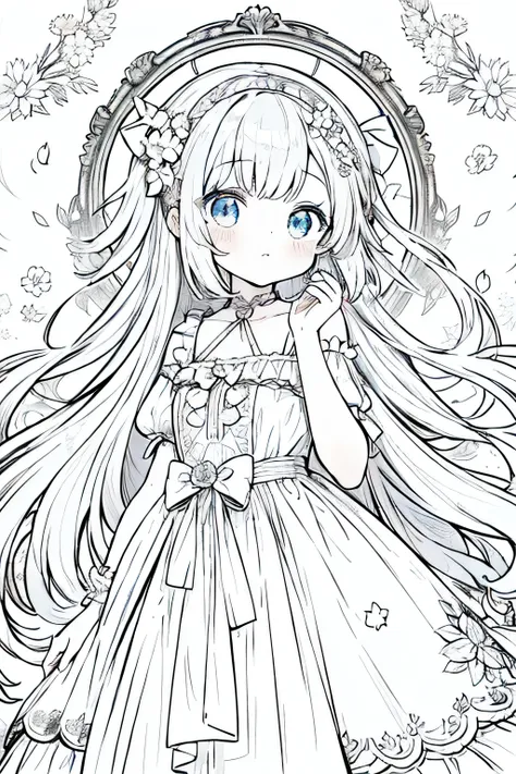 drawing of a girl with long hair and a dress, beautiful line art,  in a dress, highly detailed official artwork, beautiful and d...