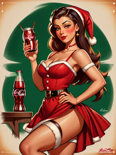 Coca Cola santa Pinup Art by Gil_Elvgren and Haddon_Sundblom, 
[ Dana Davis | Freida Pinto ],
 