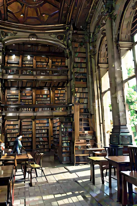 a bustling city with an old, forgotten library, its secrets whispered about in hushed tones.