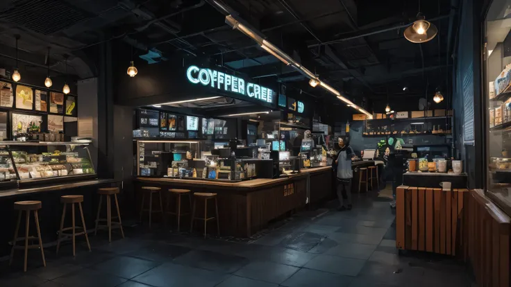 cyper, cidade futurista, coffee chain 