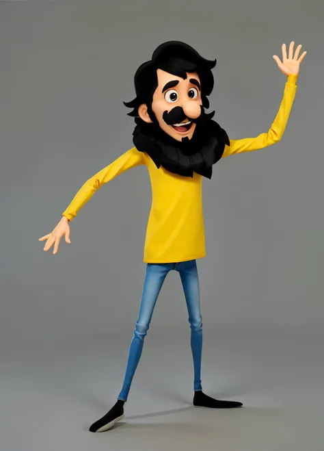 bra-prima,3d, alta qualidade, 1 , corpo inteiro, moletom amarelo, rosto de homem com barba, bigode, nariz grande, estilo disney pixar