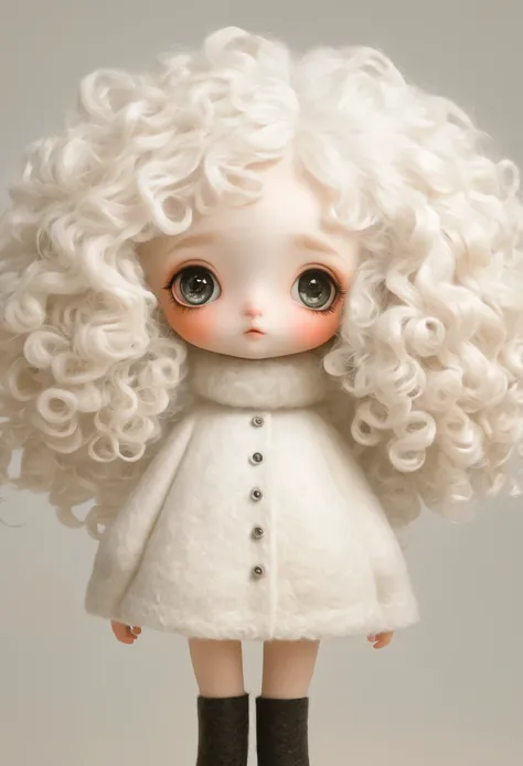 (masterpiece, best quality:1.2), 1 girl, solitary, big eyes,White curly hair,Felt Clothing