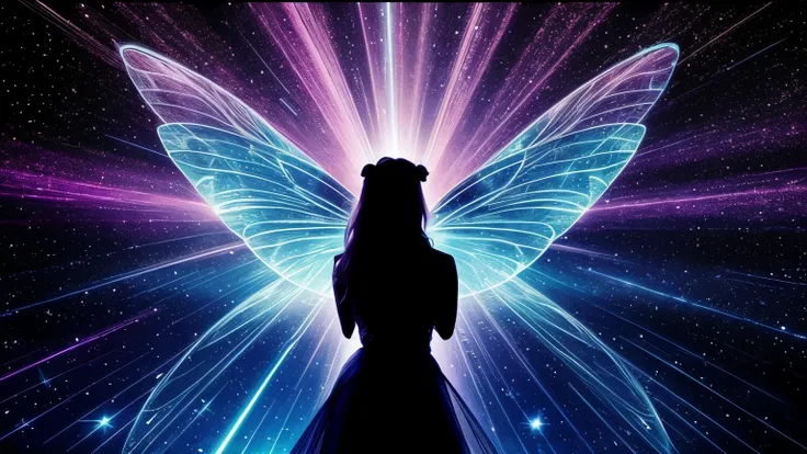 britney spears like a fairy sparking in the dark, cosmos energy, silhouette, artistic
